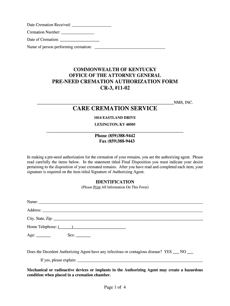 Cremation Consent Form