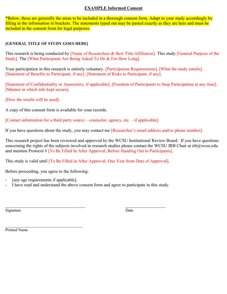 Informed Consent Form Anthropology Example