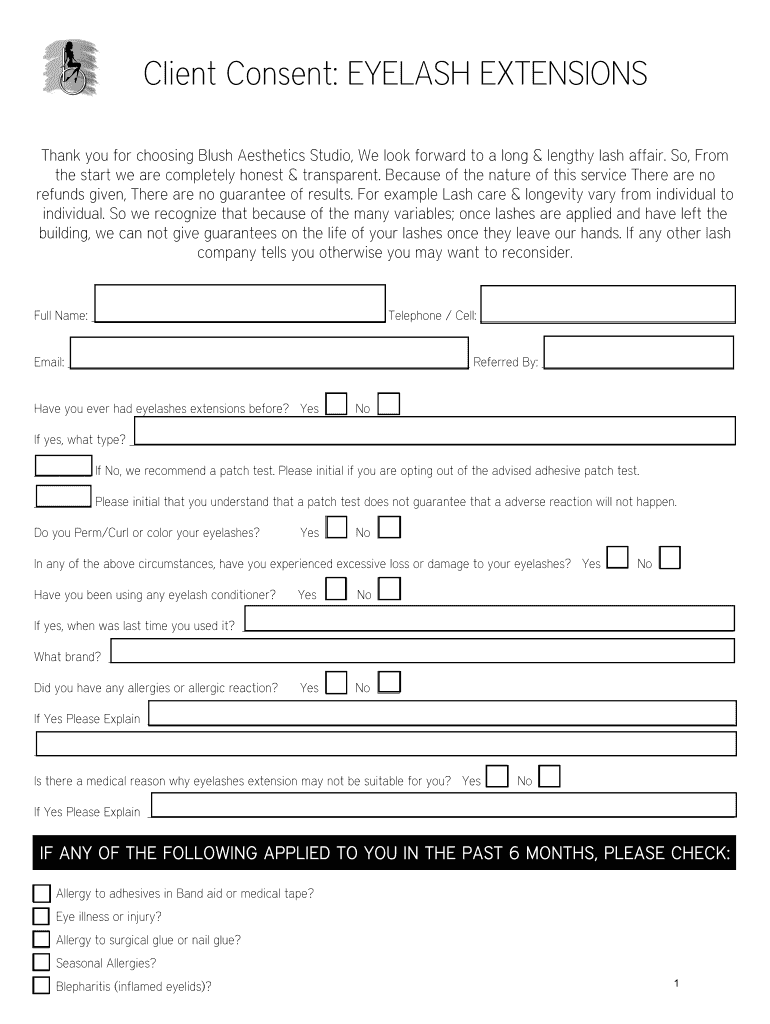 Eyelash Extension Consent Form Printable