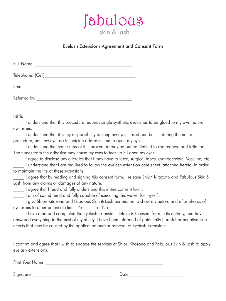 Eyelash Extension Consent Form Template Free