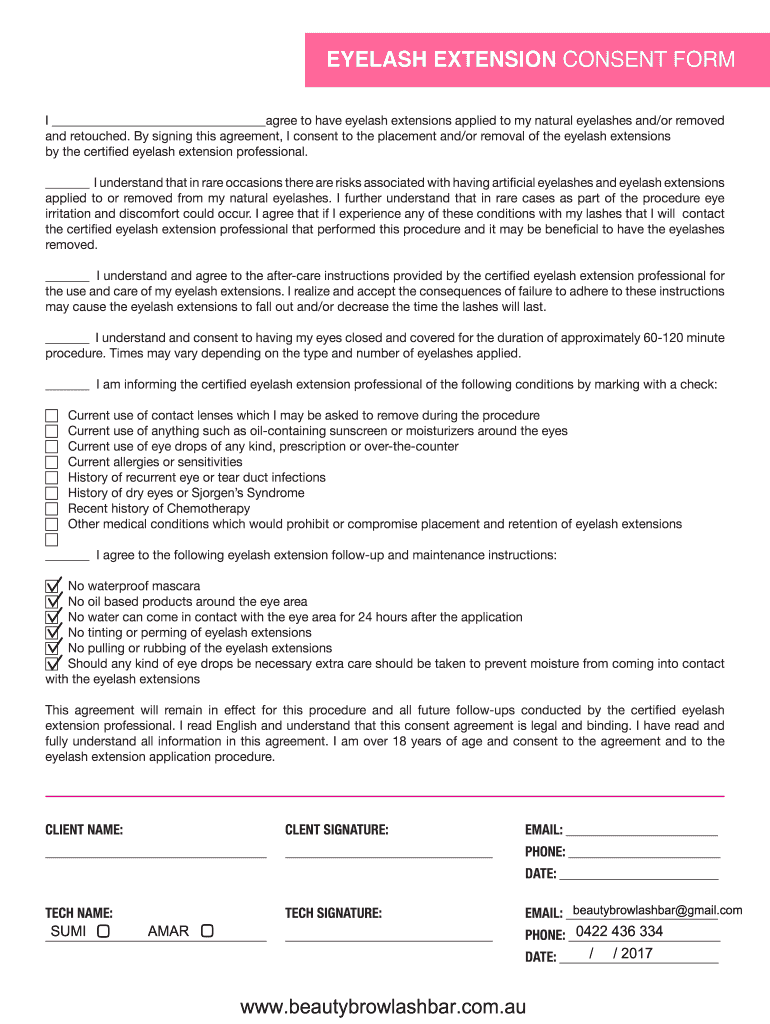 Eyelash Extensions Consent Form Template