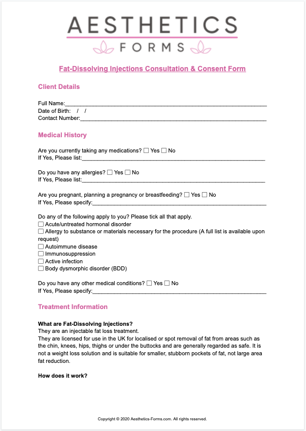 Fat Dissolving Consent Form