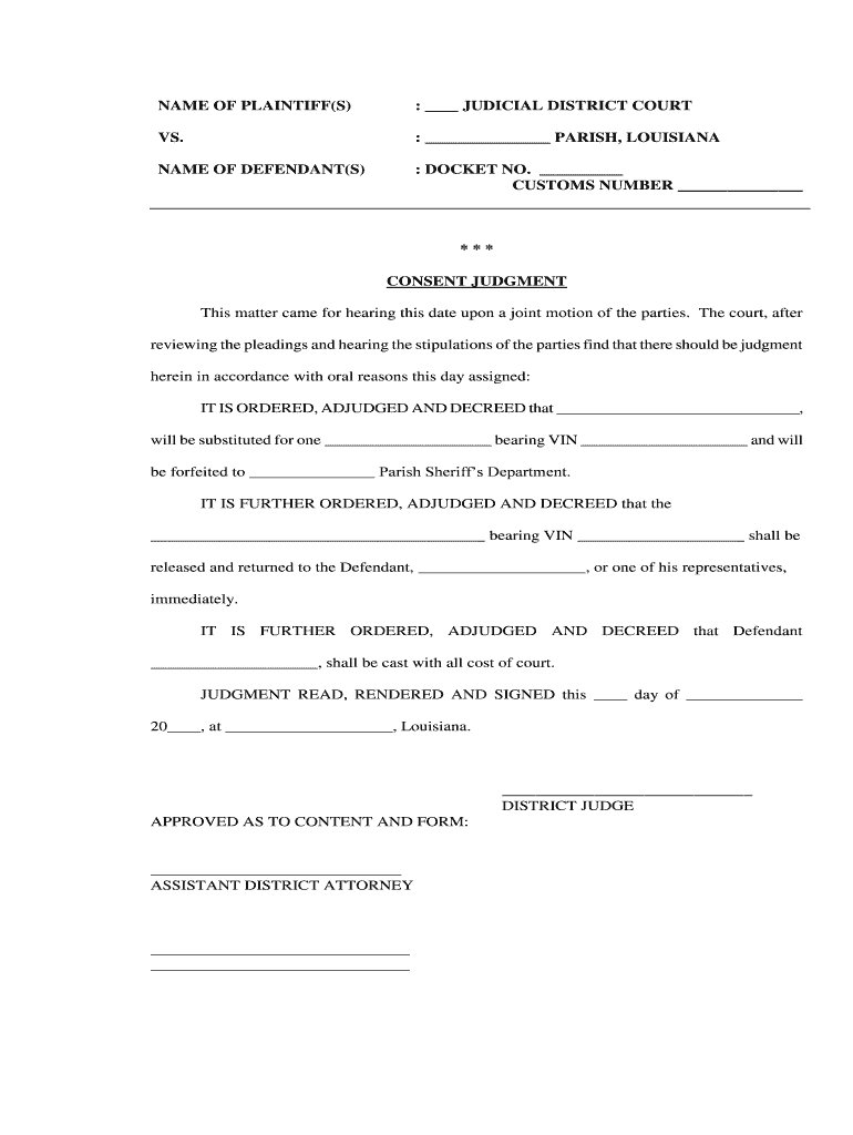 Consent Judgement Form