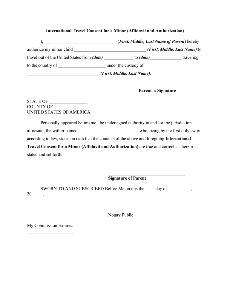 Minor International Travel Consent Form Pdf