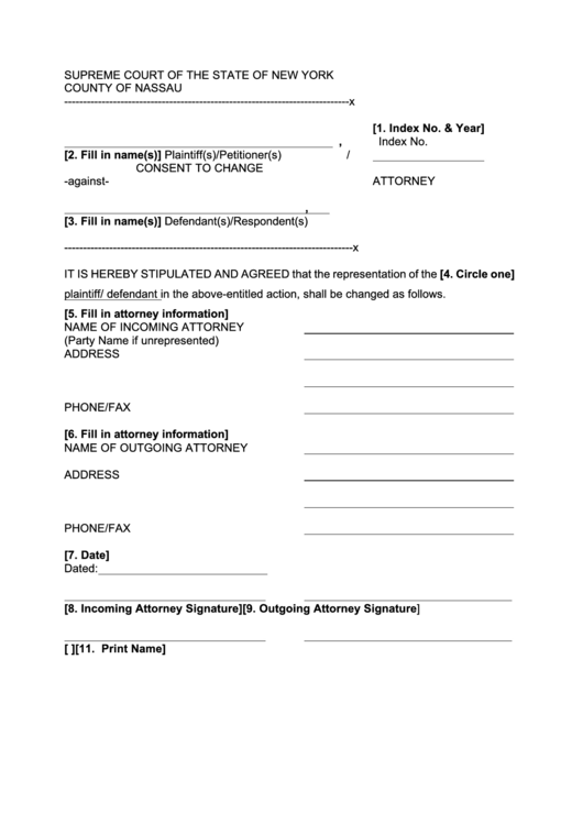 Consent To Change Attorney Form New York