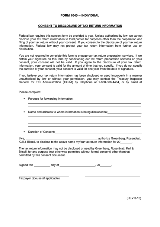 Consent To Disclosure Of Tax Return Information Form