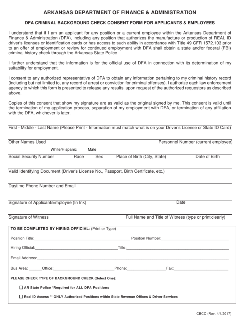 Arkansas Background Check Consent Form