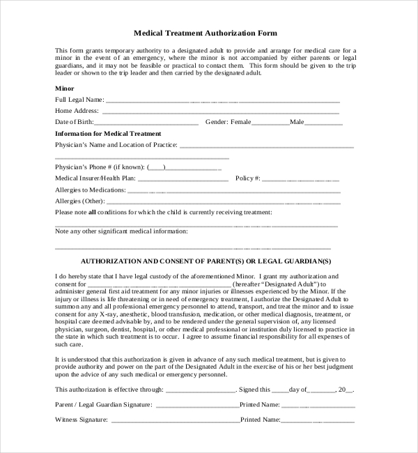 Free Medical Consent Form For Minor In Texas