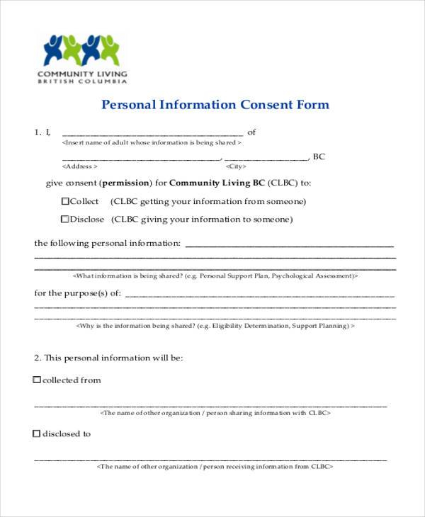 Consent Form To Share Personal Information Template