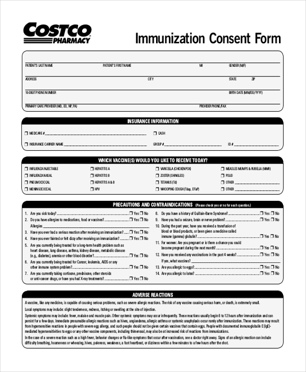 Costco Pharmacy Immunization Consent Form