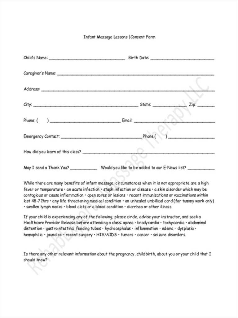 Parental Consent Form For Massage Therapy