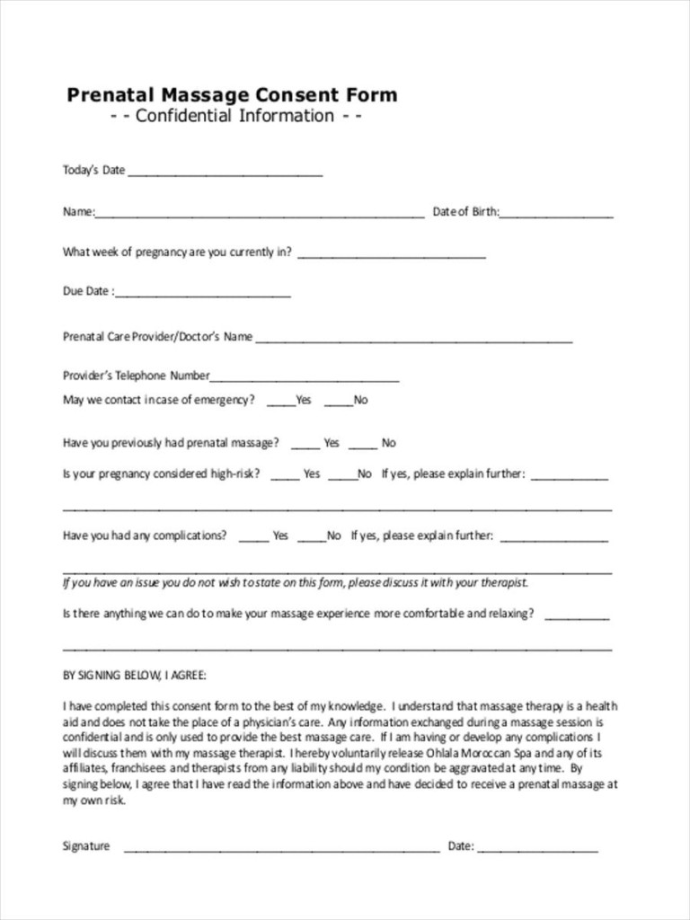 Parental Consent Form For Massage Therapy