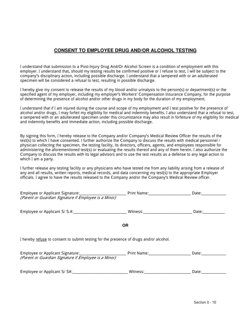 Employee Drug Test Consent Form