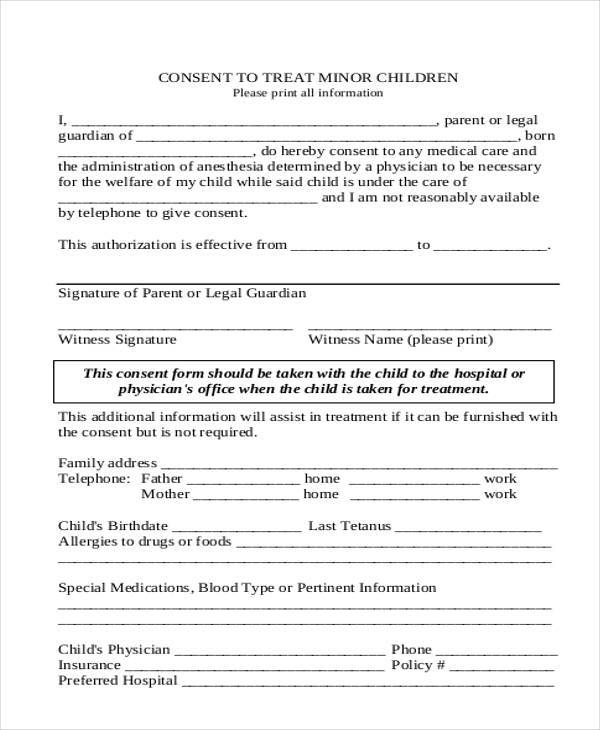 Basic Printable Medical Consent Form For Minor