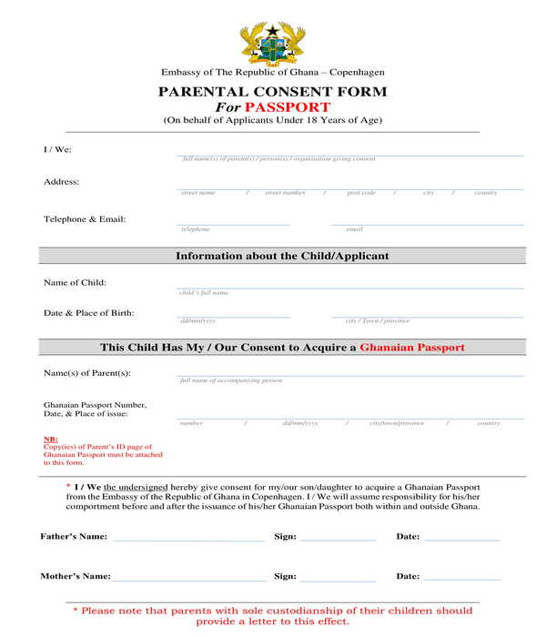 Parental Consent Form For Passport