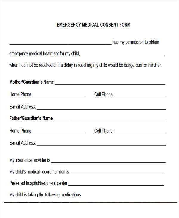 Emergency Medical Consent Form Pdf