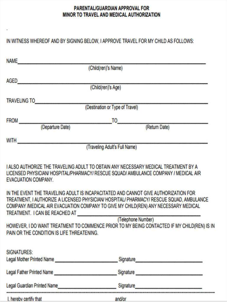 Child Travel And Medical Consent Form