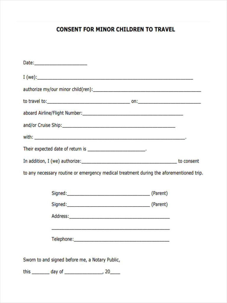 Travel Consent Form For Minors