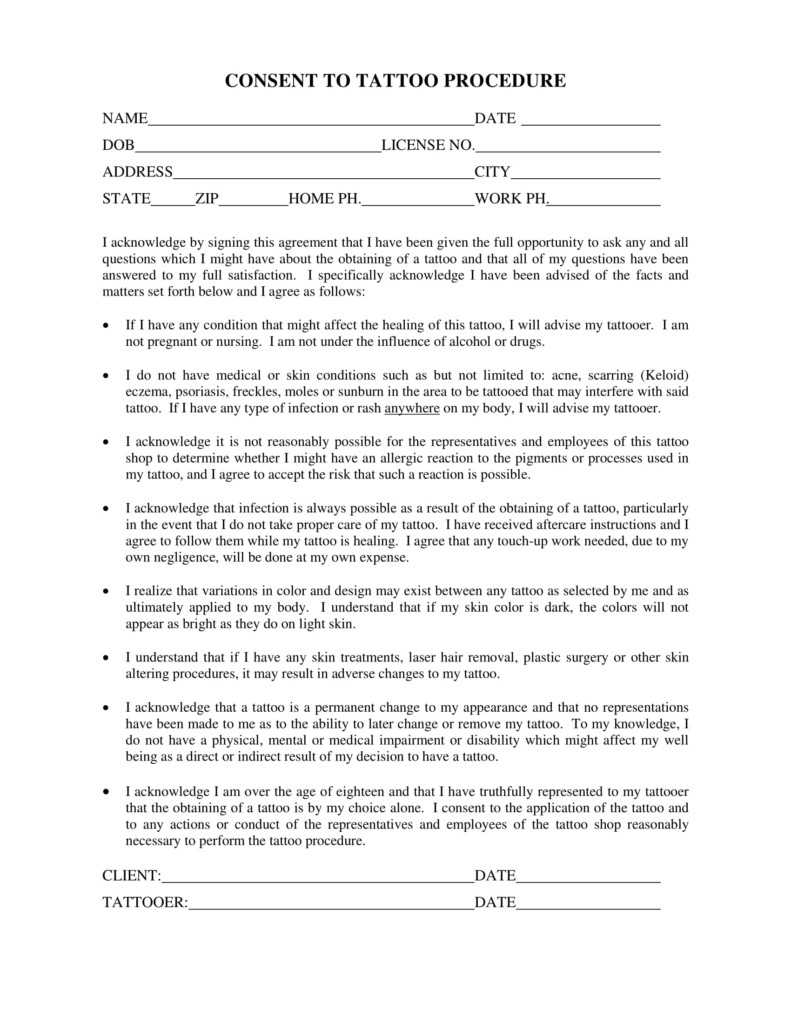 Printable Client Consent Tattoo Consent Form