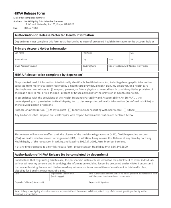 Hipaa Consent To Release Information Form