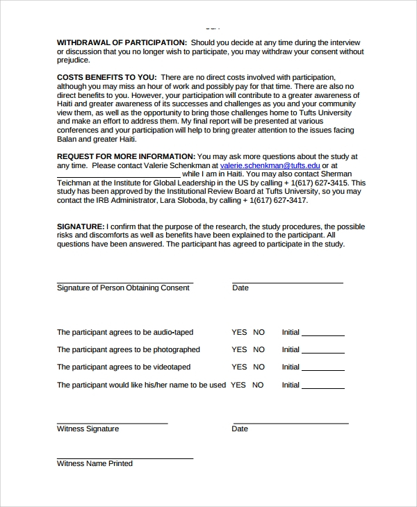 Example Of Informed Consent Form For Qualitative Research