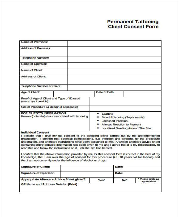 Client Consent Tattoo Consent Form