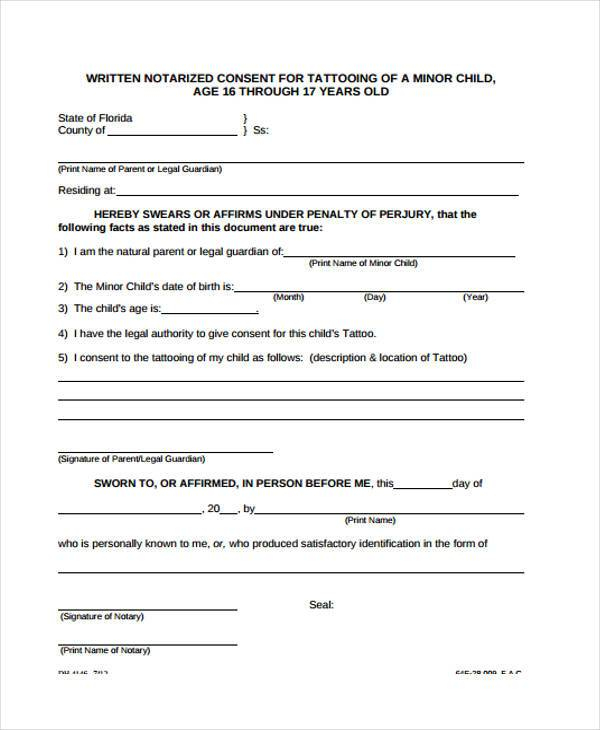 Consent Form For Tattoo Minor