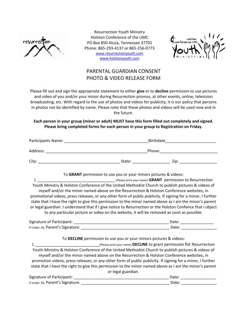 Parental Consent Form For Video Recording