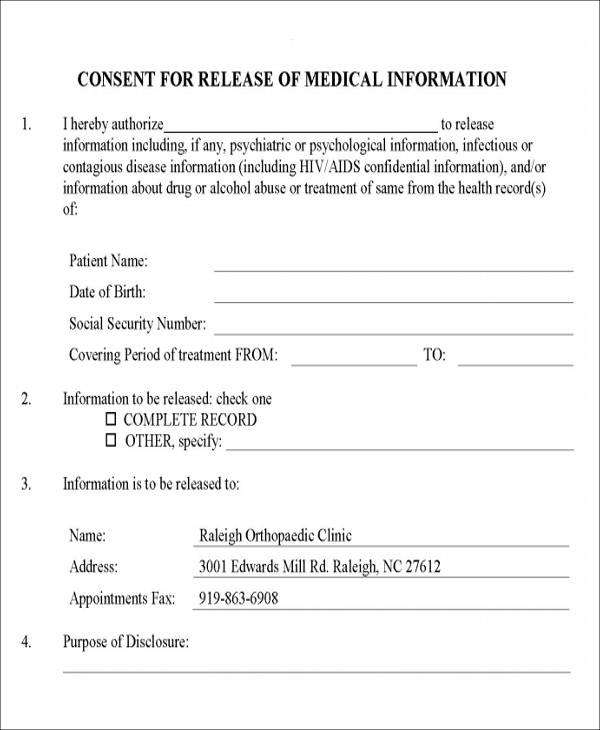Consent To Release Medical Information Form Template