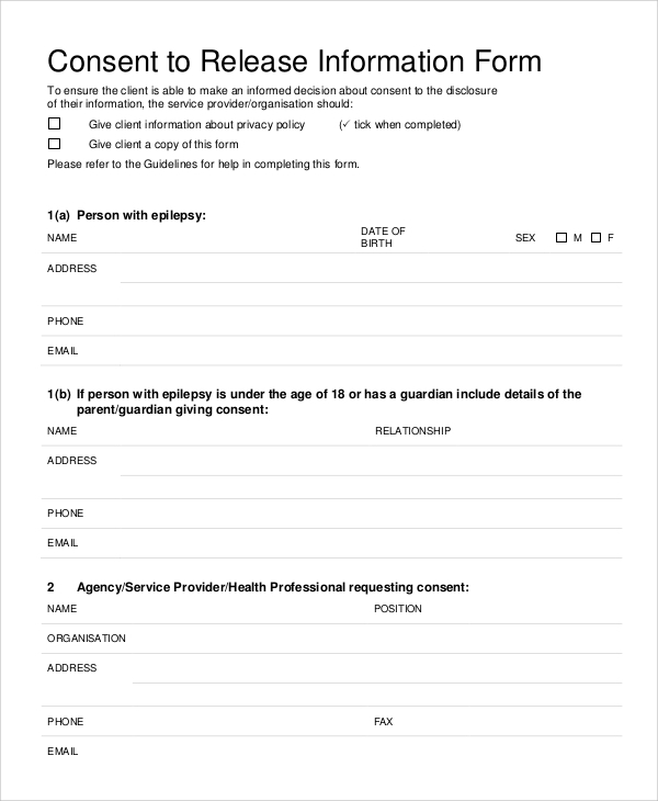 Consent For Information Release Form
