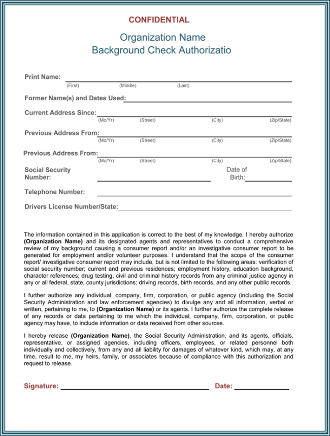 Credit And Background Check Consent Form