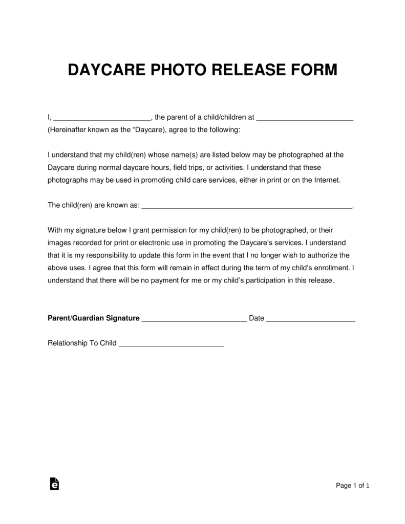 Daycare Photo Consent Form