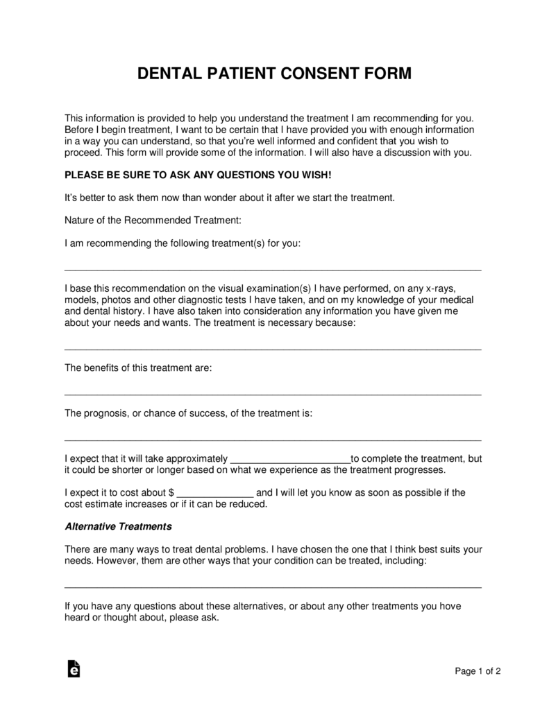 Free Printable Dental Consent Forms