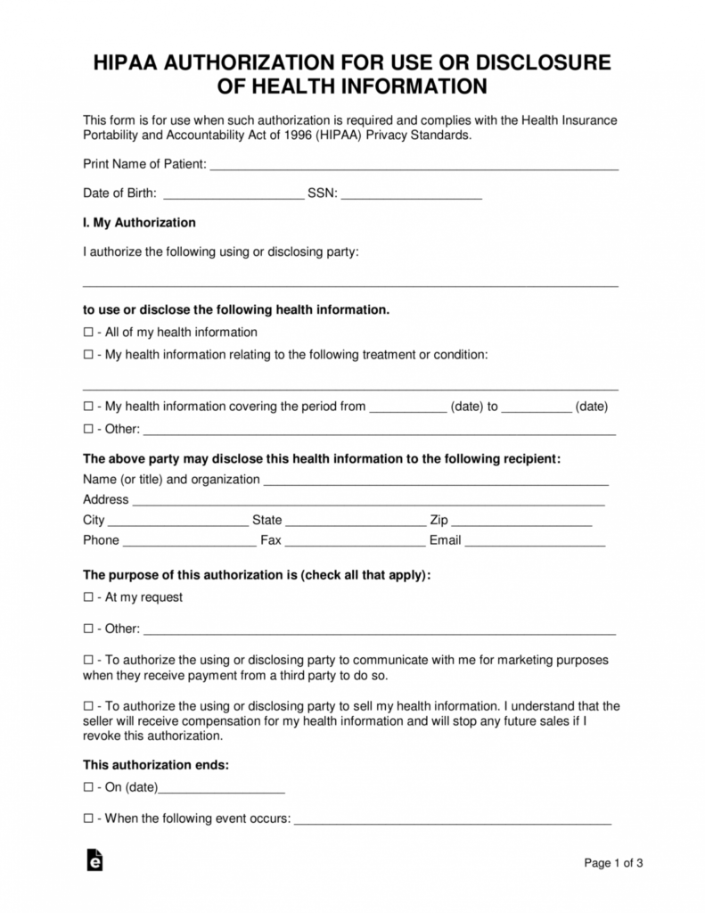 Hipaa Consent To Release Information Form