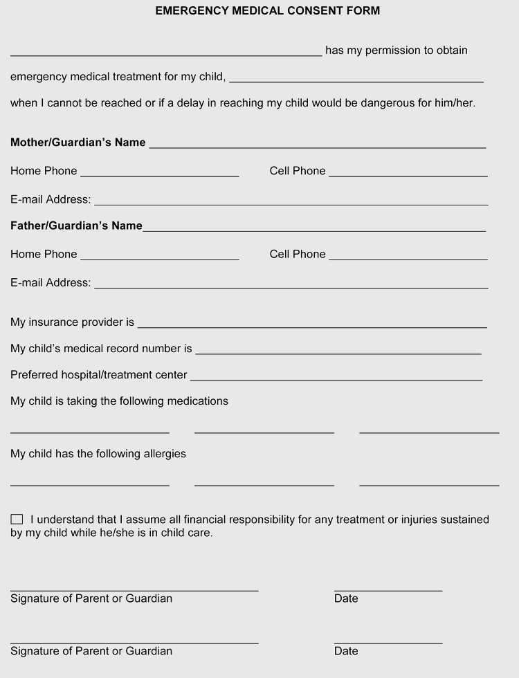 Medical Consent Form For Minors