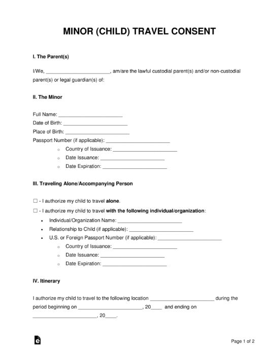 Travel Consent Form For Minor