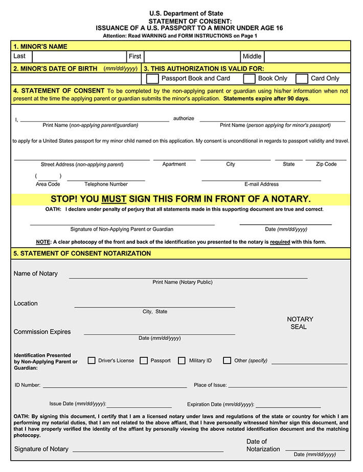 Us Passport Absent Parent Consent Form