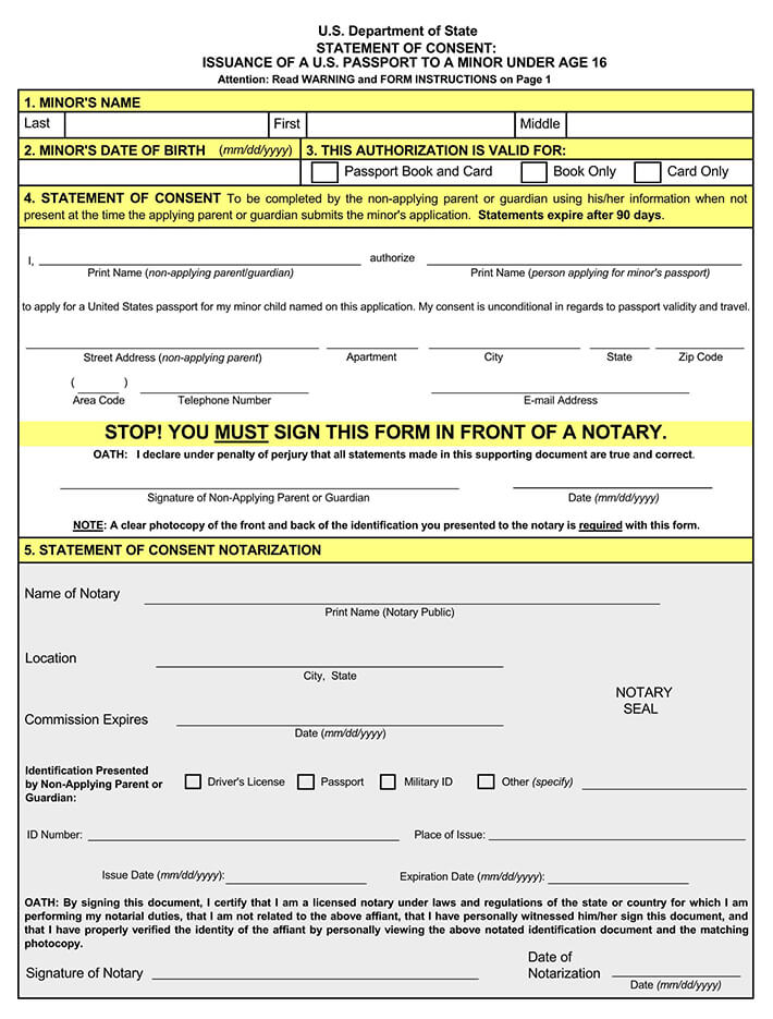 Passport Consent Form For Minors