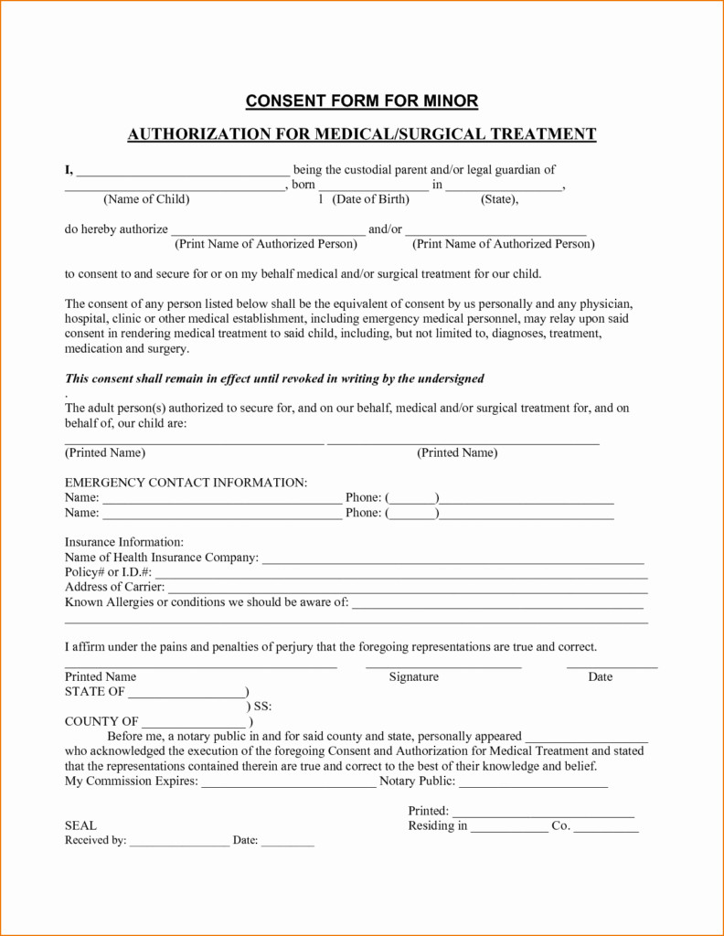 Free Printable Medical Consent Form For Minor Child