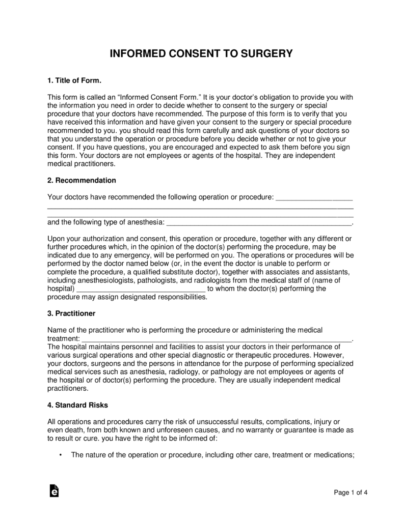 Sample Informed Consent Form For Surgery