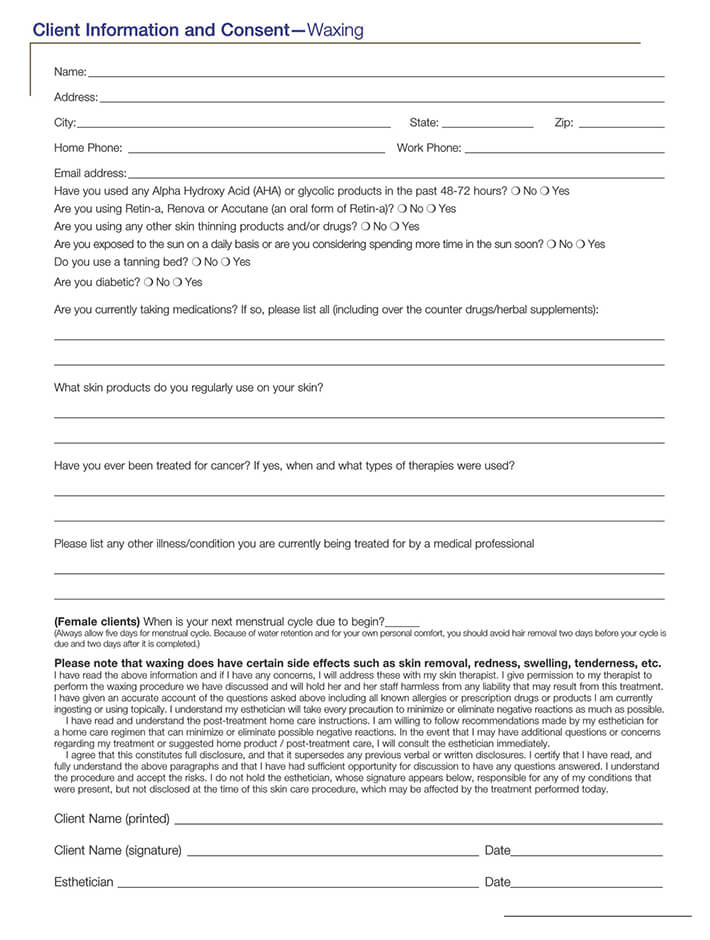 Waxing Client Consent Form