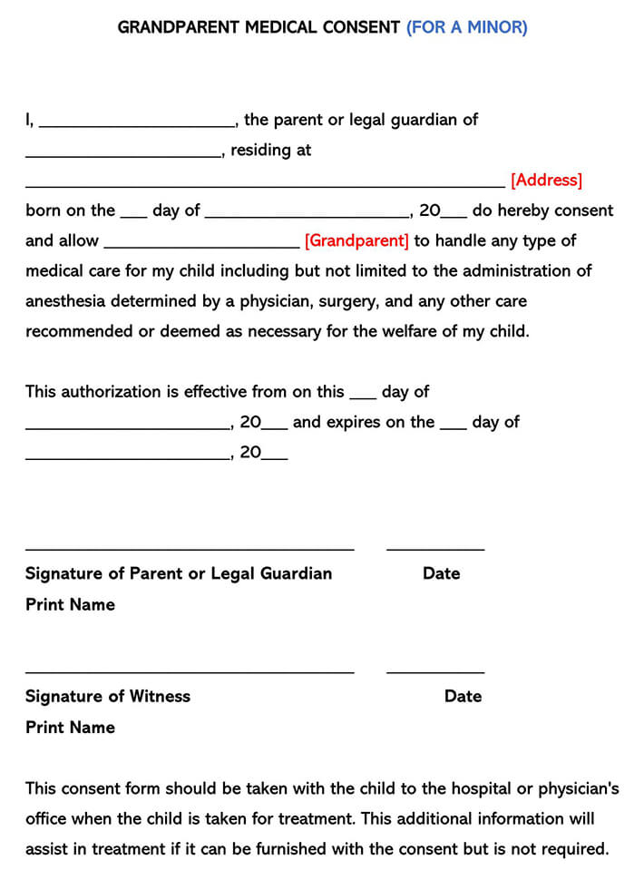 Printable Grandparent Medical Consent Form