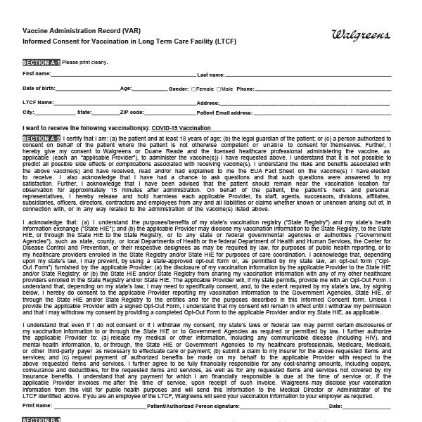 Walgreens Covid Vaccination Consent Form