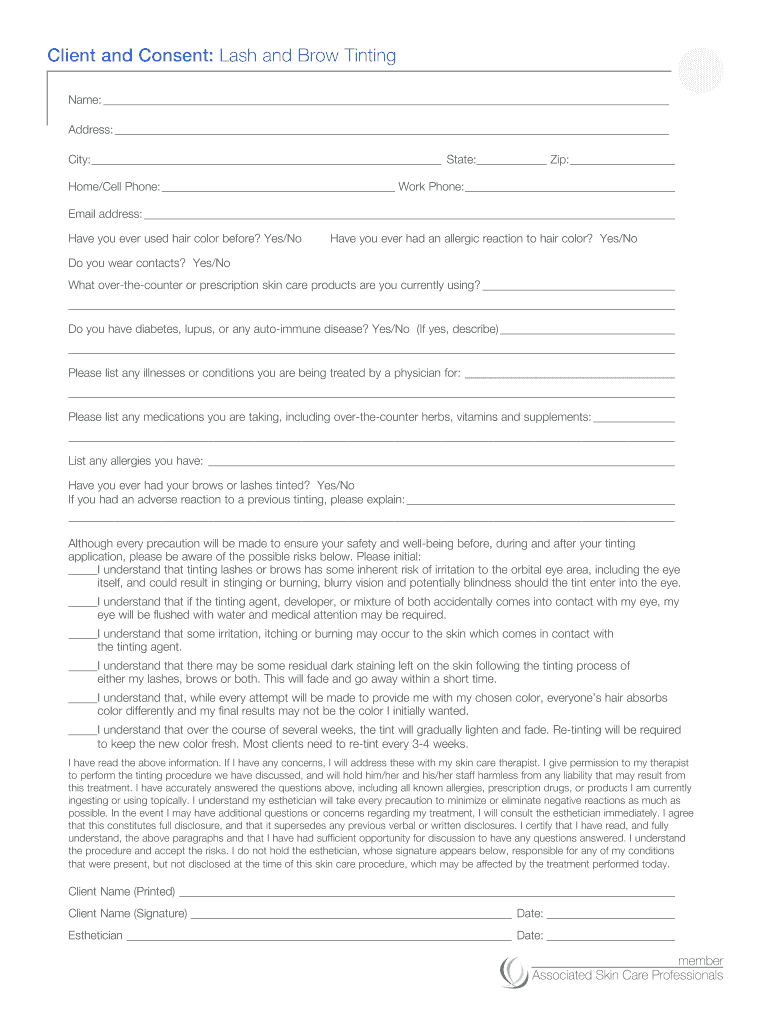 Eyelash And Eyebrow Tinting Consent Form