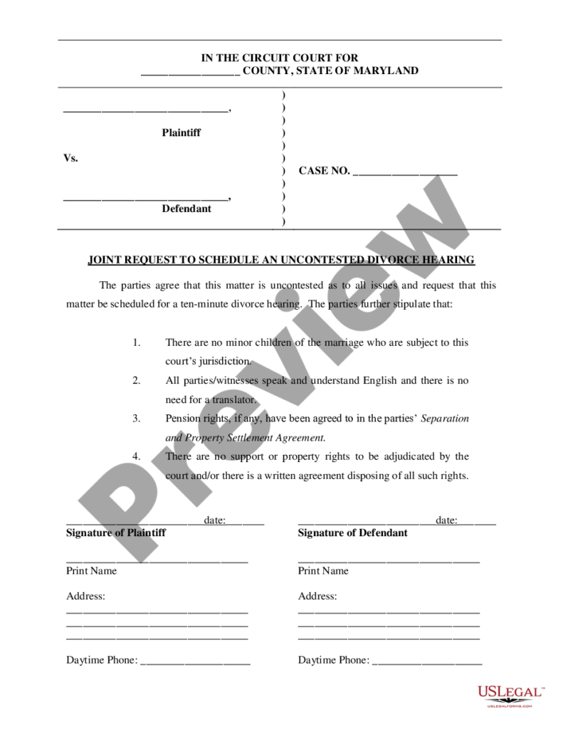 Maryland Mutual Consent Divorce Forms