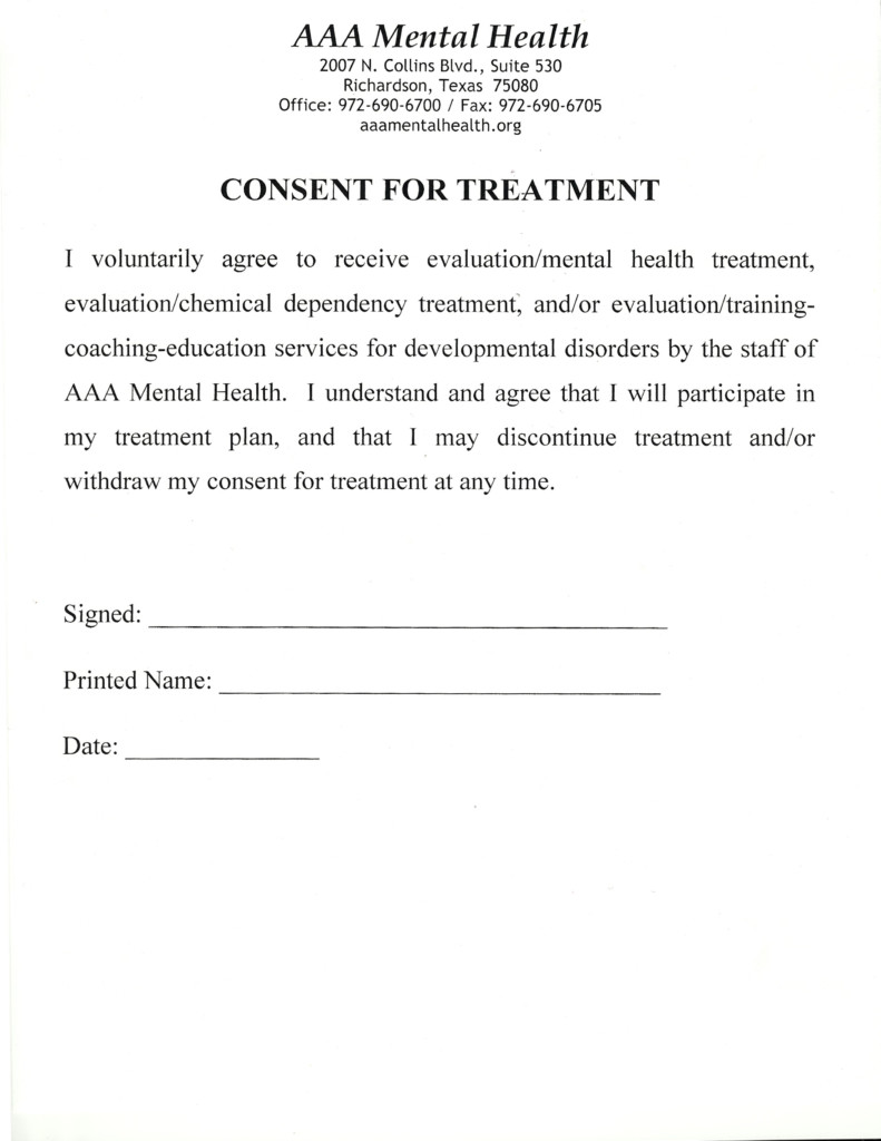 Sample Consent To Treat Form