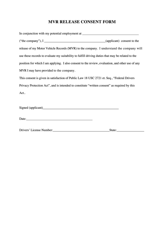 Mvr Release Consent Form