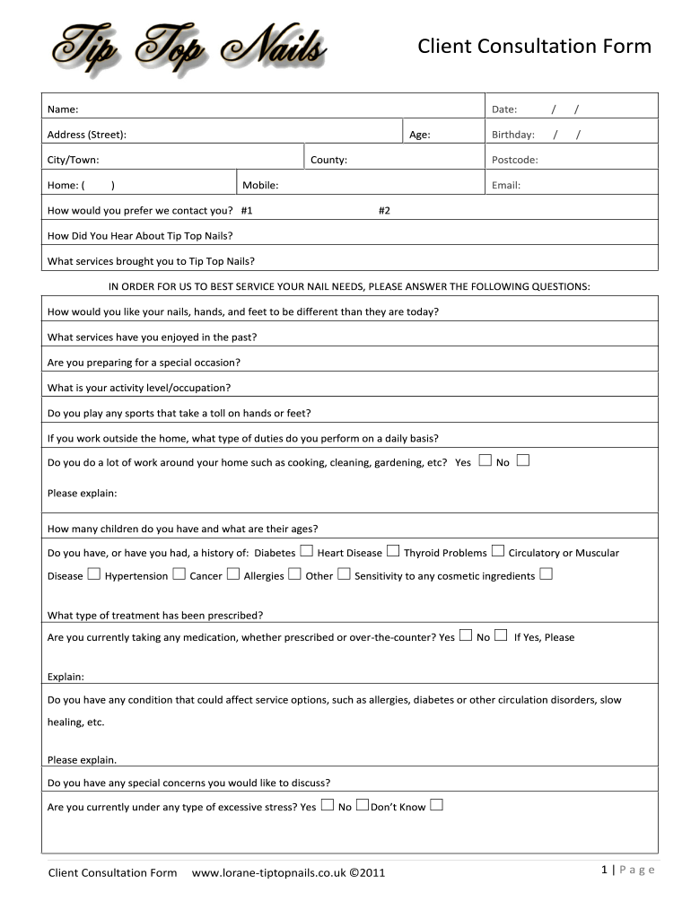 Consent Form For Nail Technician