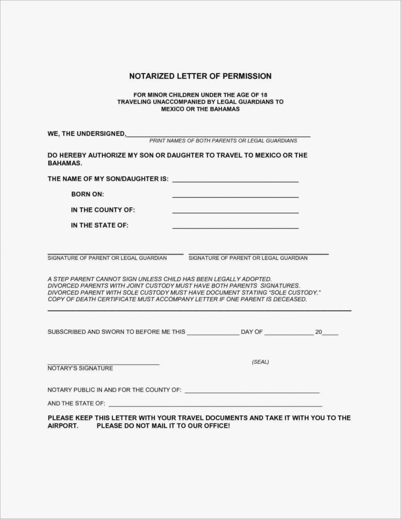 Notary Printable Child Travel Consent Form