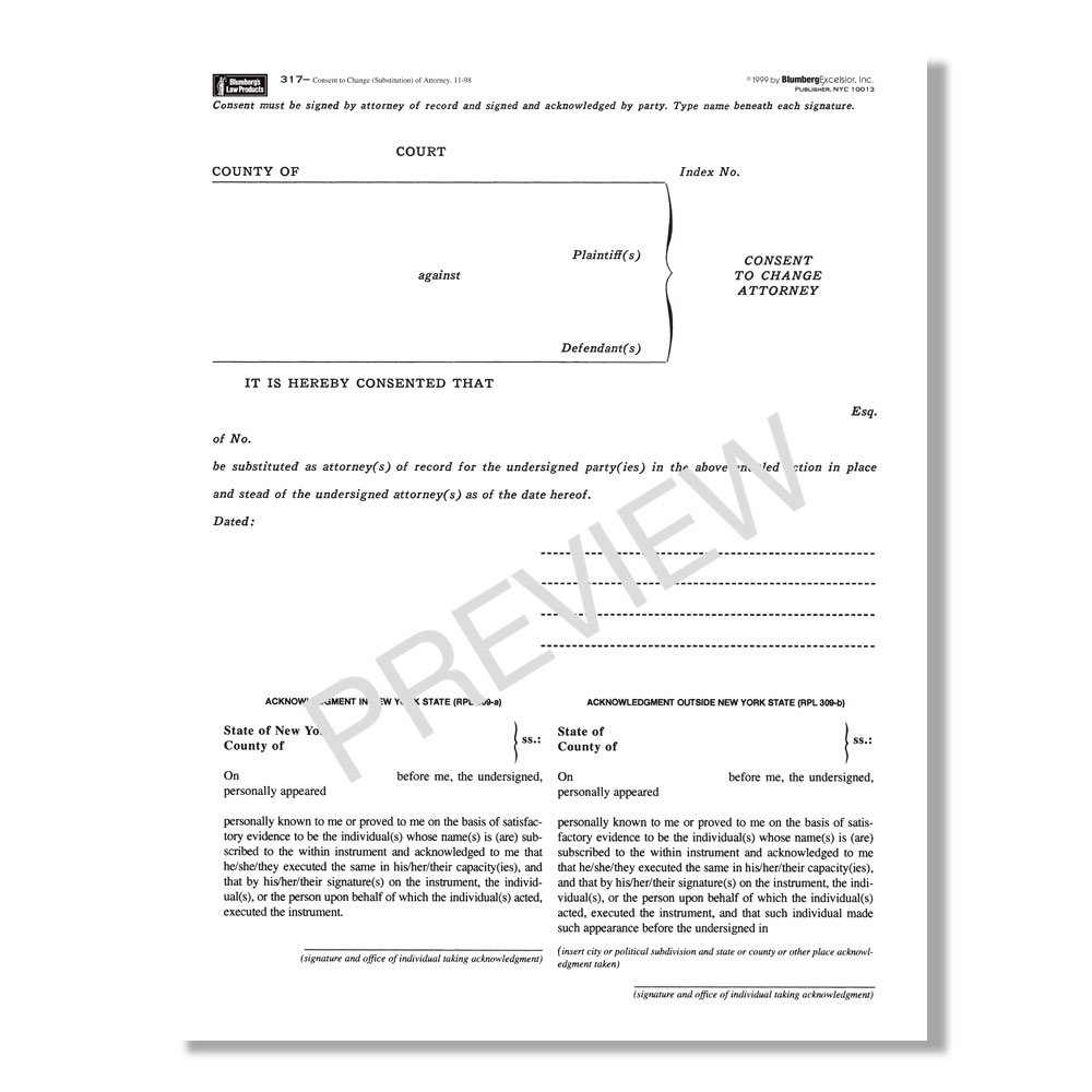 Consent To Change Attorney Form New York